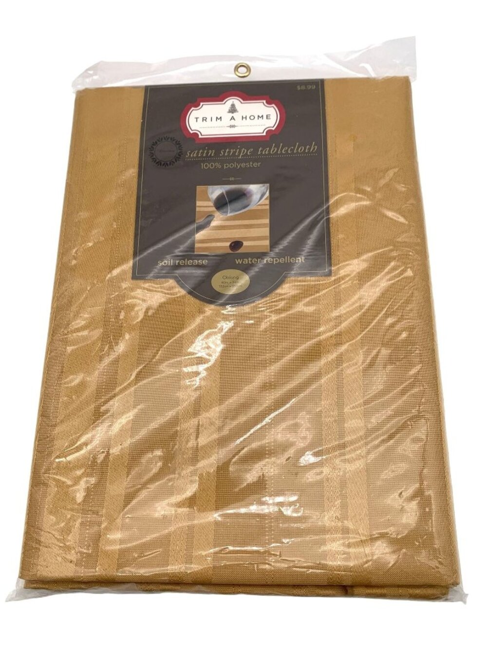 Vintage Trim A Home Satin Stripe Tablecloth Oblong 60" X 84" Gold KMart Unused